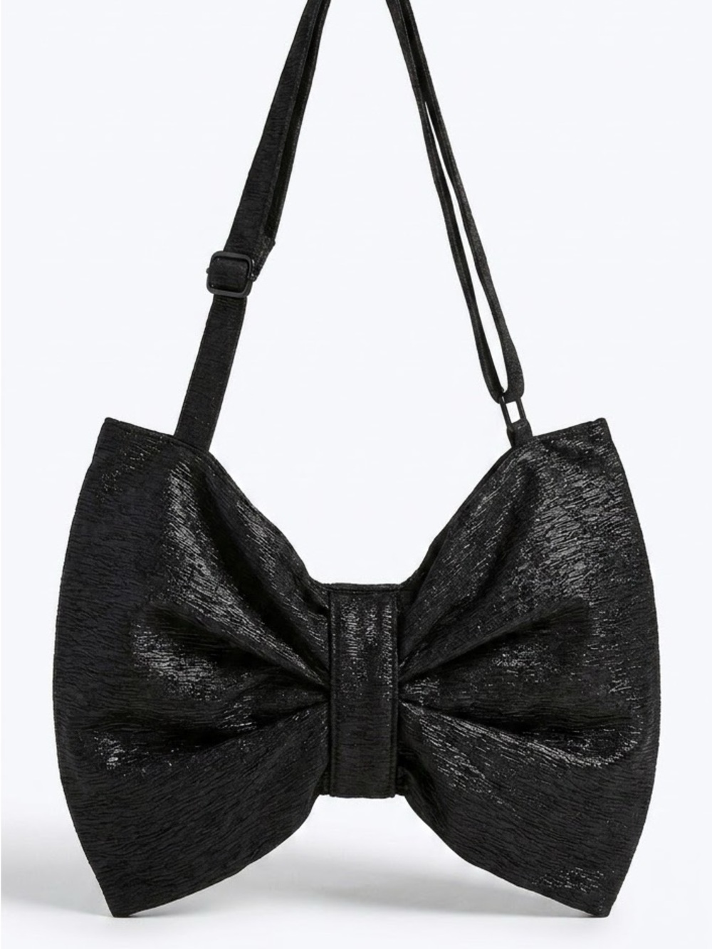 Boutique Shiny Chiffon Satin Crepe Textured Bow Clutch Crossbody Bag Purse Black